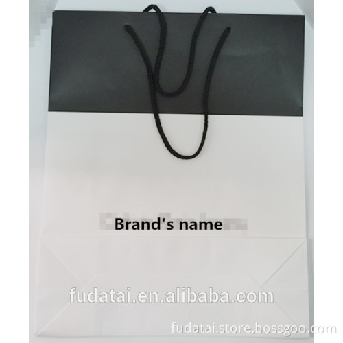 FDT customized top quality and cheapest white and black shopping paper bag with cotton handle